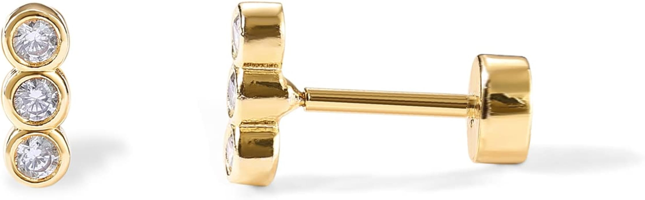 PAVOI 14K Gold Plated Solid 925 Sterling Silver Post Flat Back Stud Earrings for Women | Cartilag... | Amazon (US)