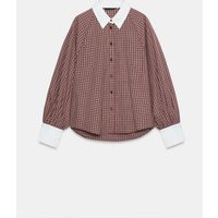 Zara - Combined Check Shirt - Maroon - S - Woman | Zara US