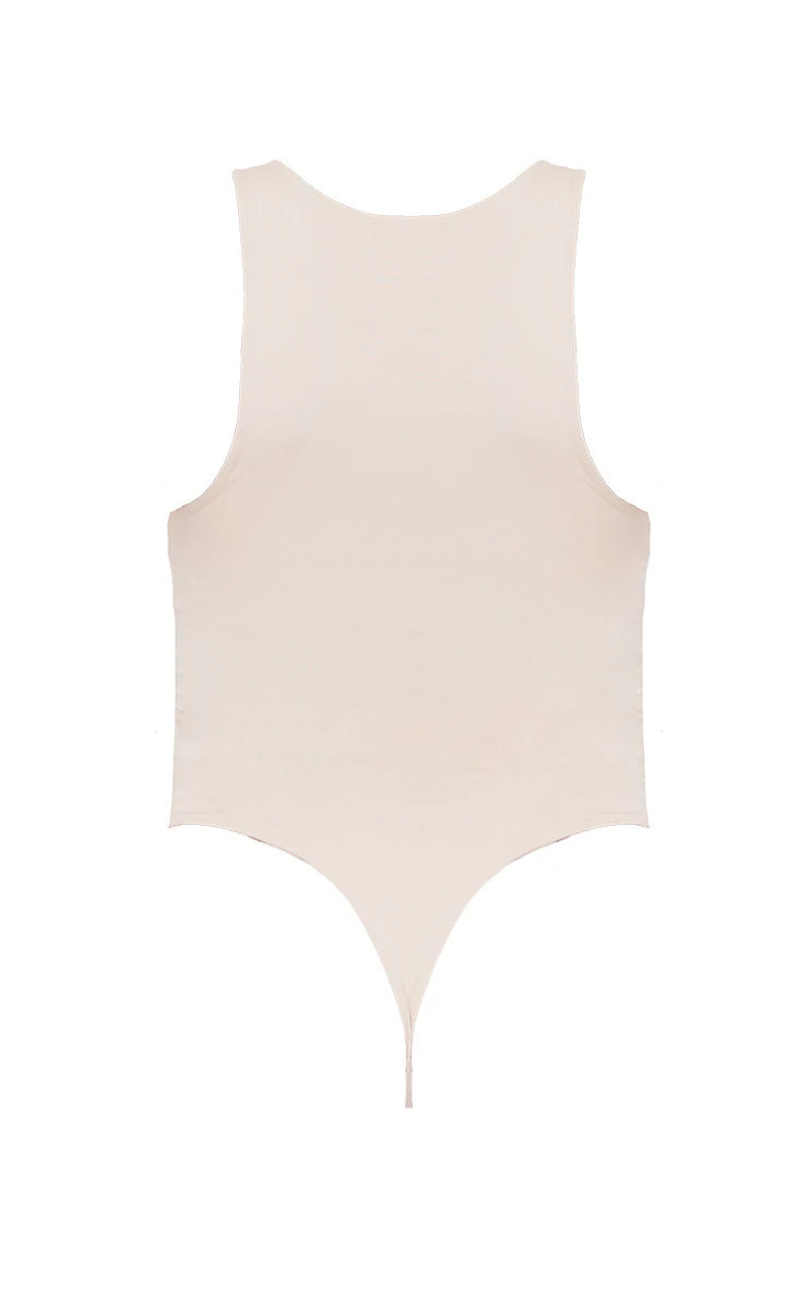 Cream Slinky Sleeveless Racer Bodysuit | PrettyLittleThing US