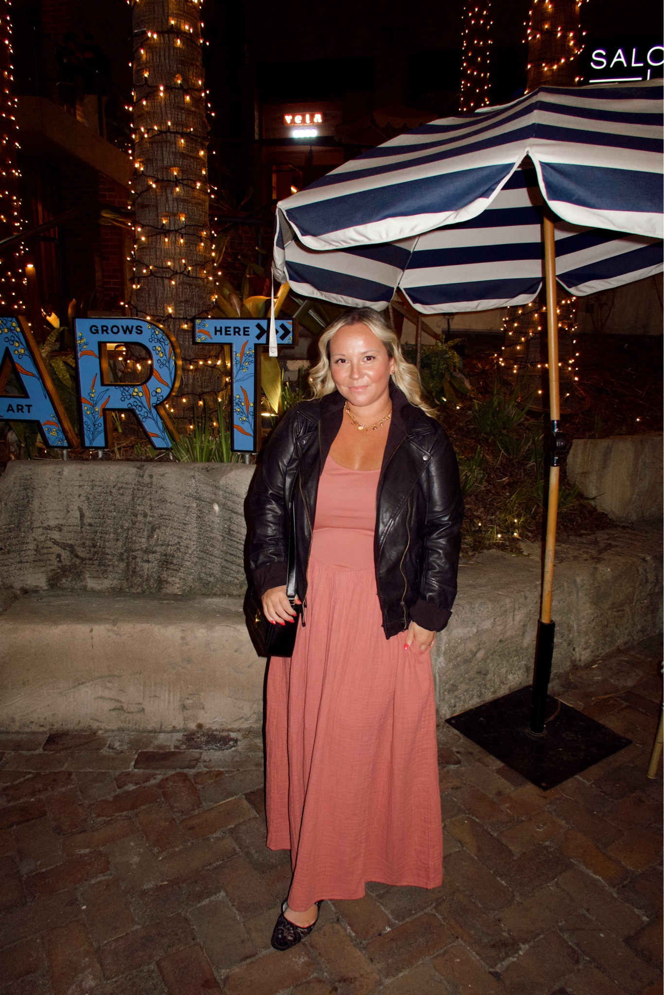 Midsize outfit 
Australia date night out 
Aerie dress size large has adjustable straps 
Leather jacket size large 
Ballet slides run tts 

Date night outfit, summer dress, fall outfit, summer outfit, travel style, Aerie, maxi dress, ballet core, Nordstrom sale 

#LTKOver40 #LTKMidsize #LTKxNSale