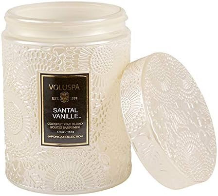 Voluspa Santal Vanille Candle | Small Glass Jar with Matching Glass Lid | 5.5 Oz | All Natural Wicks | Amazon (US)