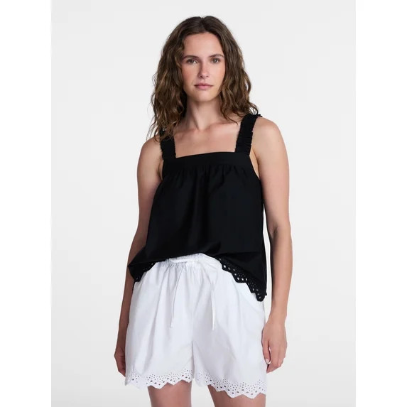 Time and Tru Women's Eyelet Embroidery Trim Tank Top, Sizes XS-XXXL | Walmart (US)