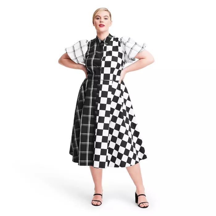 Mixed Checkerboard Puff Sleeve Shirtdress - Christopher John Rogers for Target Black/White | Target