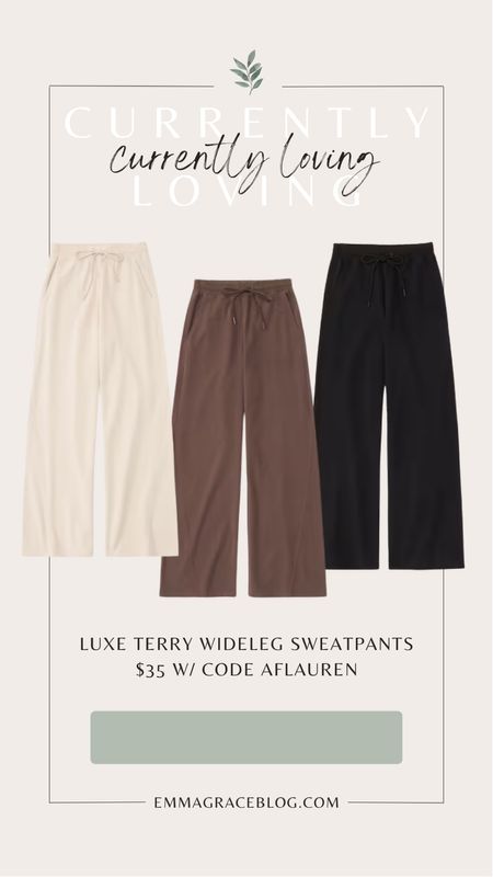 Luxe terry wide leg sweatpants Abercrombie style on sale and then an additional 15% off with code AFLAUREN

#LTKsalealert #LTKunder50 #LTKstyletip