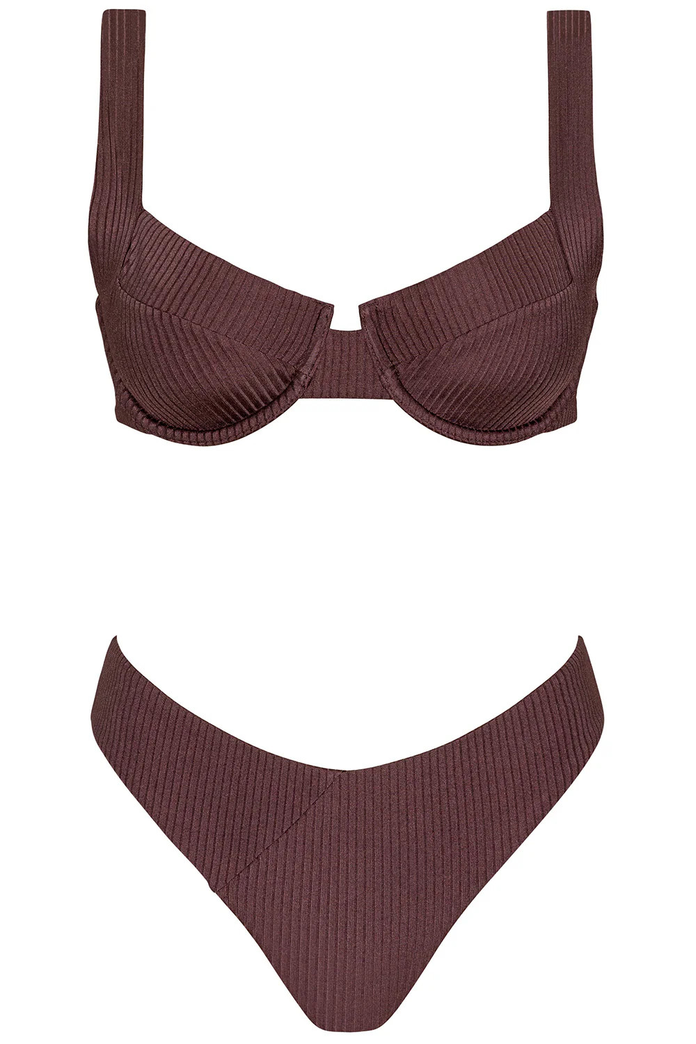 Laguna Bikini Brown Shiny Ribbed Set | VETCHY LLC
