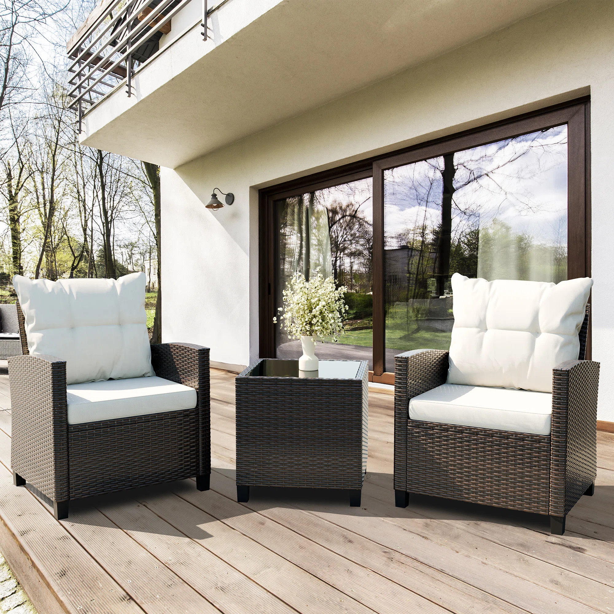 Arlayne 2 - Person Outdoor Rattan Patio Set with Cushions | Wayfair North America