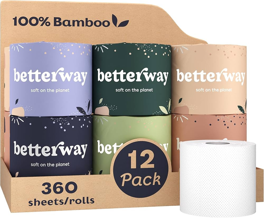 Betterway Bamboo Toilet Paper 3 Ply - Sustainable Toilet Tissue - 12 Long-Lasting Rolls & 360 She... | Amazon (US)