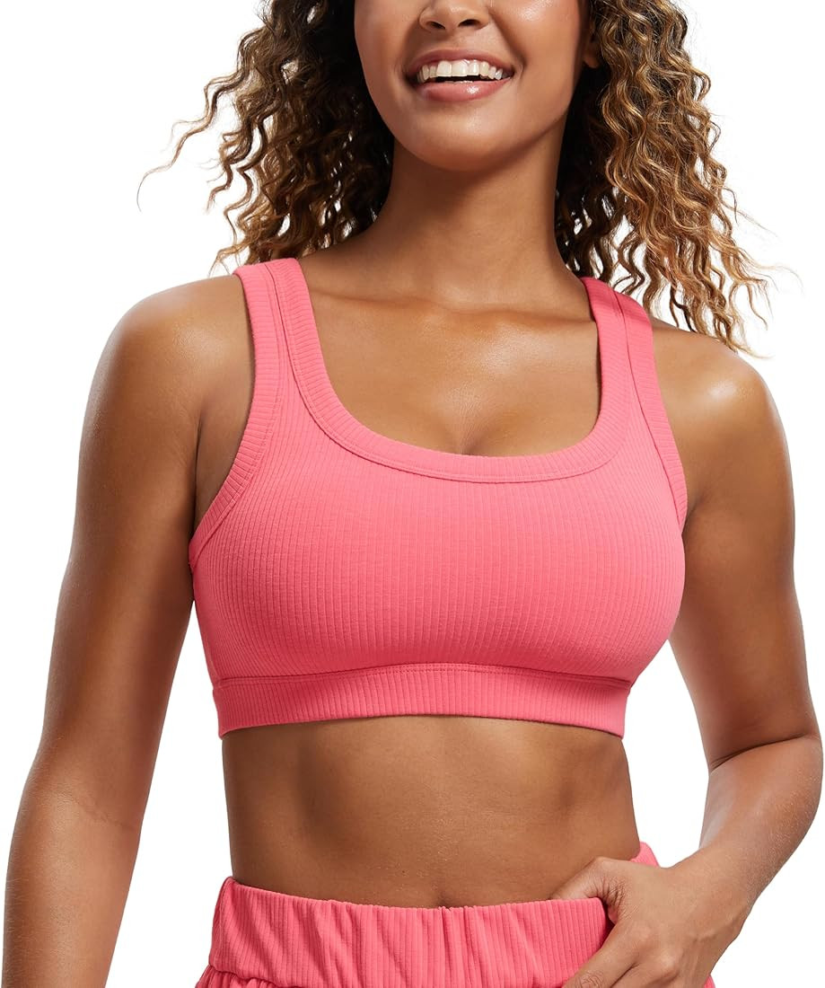 CRZ YOGA Ribbed Sports Bras for Women - U Back Wireless Medium Impact Sports Bra Padded Yoga Work... | Amazon (US)