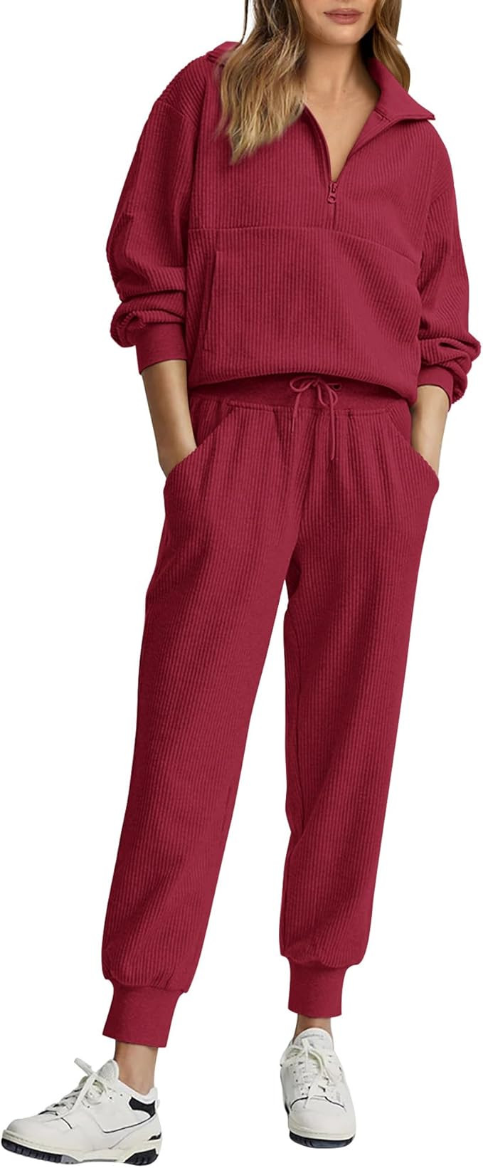 BTFBM Women's 2 Piece Tracksuit Fall Outfits 2024 Long Sleeve Half Zip Sweatshirt Sweatpants Loun... | Amazon (US)