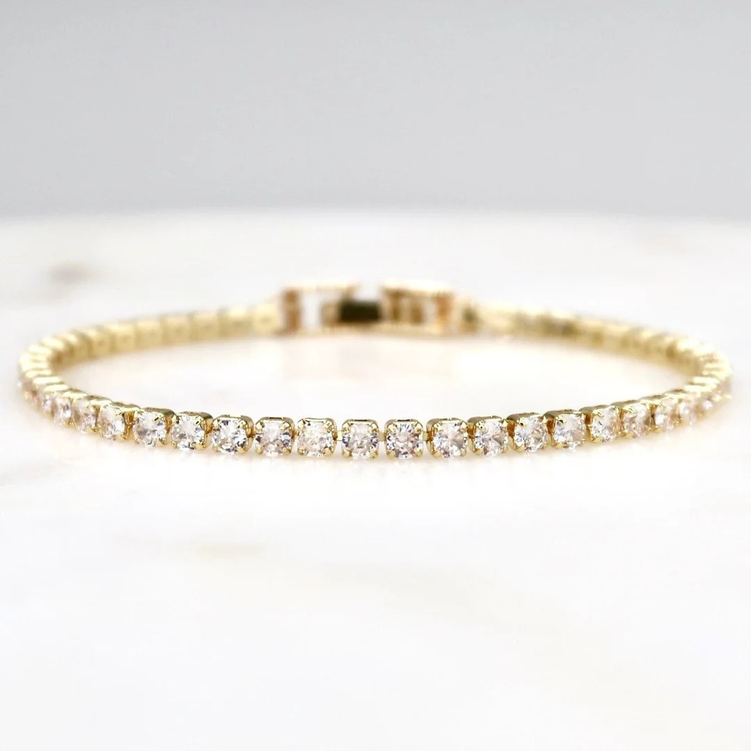 Minimalist Tennis Bracelet With Clip, 14k Gold Filled Dainty Diamond Bracelet, Delicate 2.5 Mm Cu... | Etsy (US)