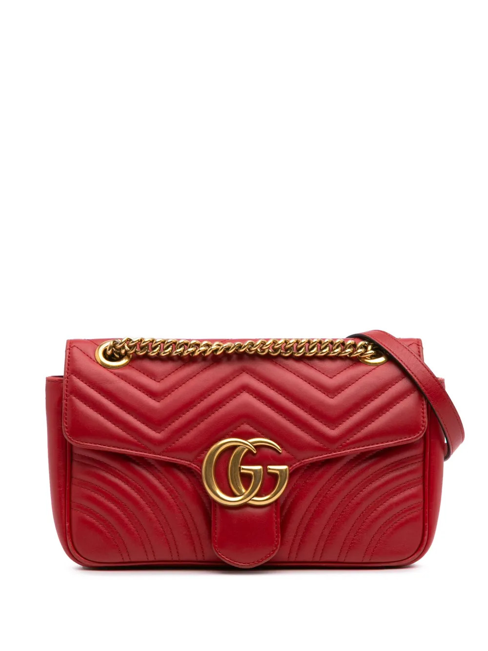 Gucci Pre-Owned 2016-2025 Small GG Marmont Leather Matelasse Flap Crossbody Bag | Red | FARFETCH | Farfetch Global