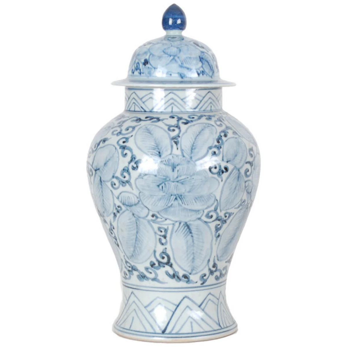 17″ Small Washed Blue and White Floral Jar | The Well Appointed House, LLC