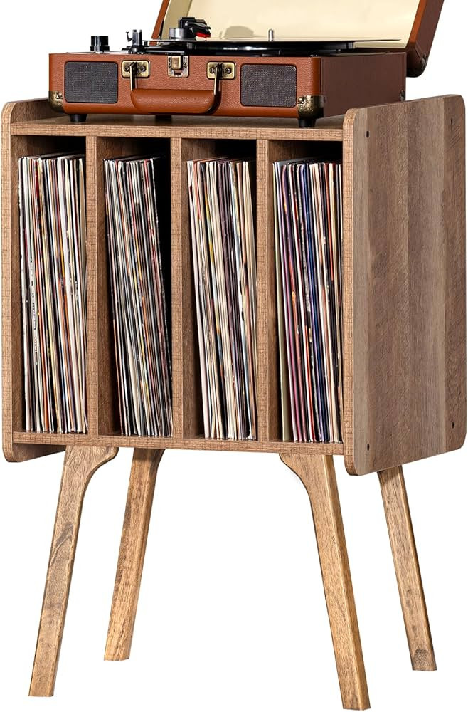 LELELINKY Record Player Stand,Vinyl Record Storage Table with 4 Cabinet Up to 100 Albums,Mid-Cent... | Amazon (US)