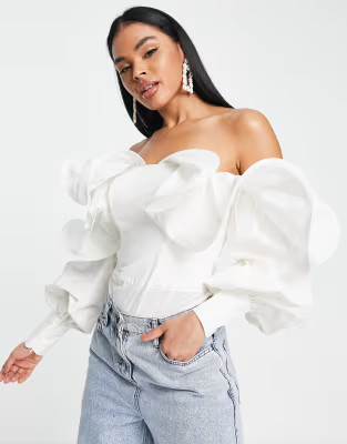 ASOS LUXE wire bardot poplin bodysuit in white | ASOS (Global)