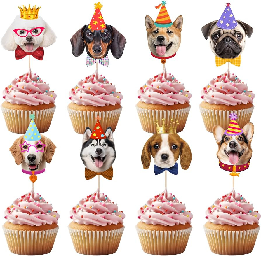 Pet Dog Cupcake Toppers, 24 PCS Pet Dogs Themed Birthday Party Supplies Cute Puppy Birthday Party... | Amazon (US)