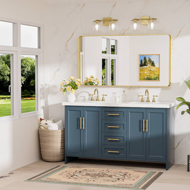 Keonjinn Bathroom Mirrors 55-in W x 30-in H Rectangle Brushed Gold Framed Wall Mirror Lowes.com | Lowe's