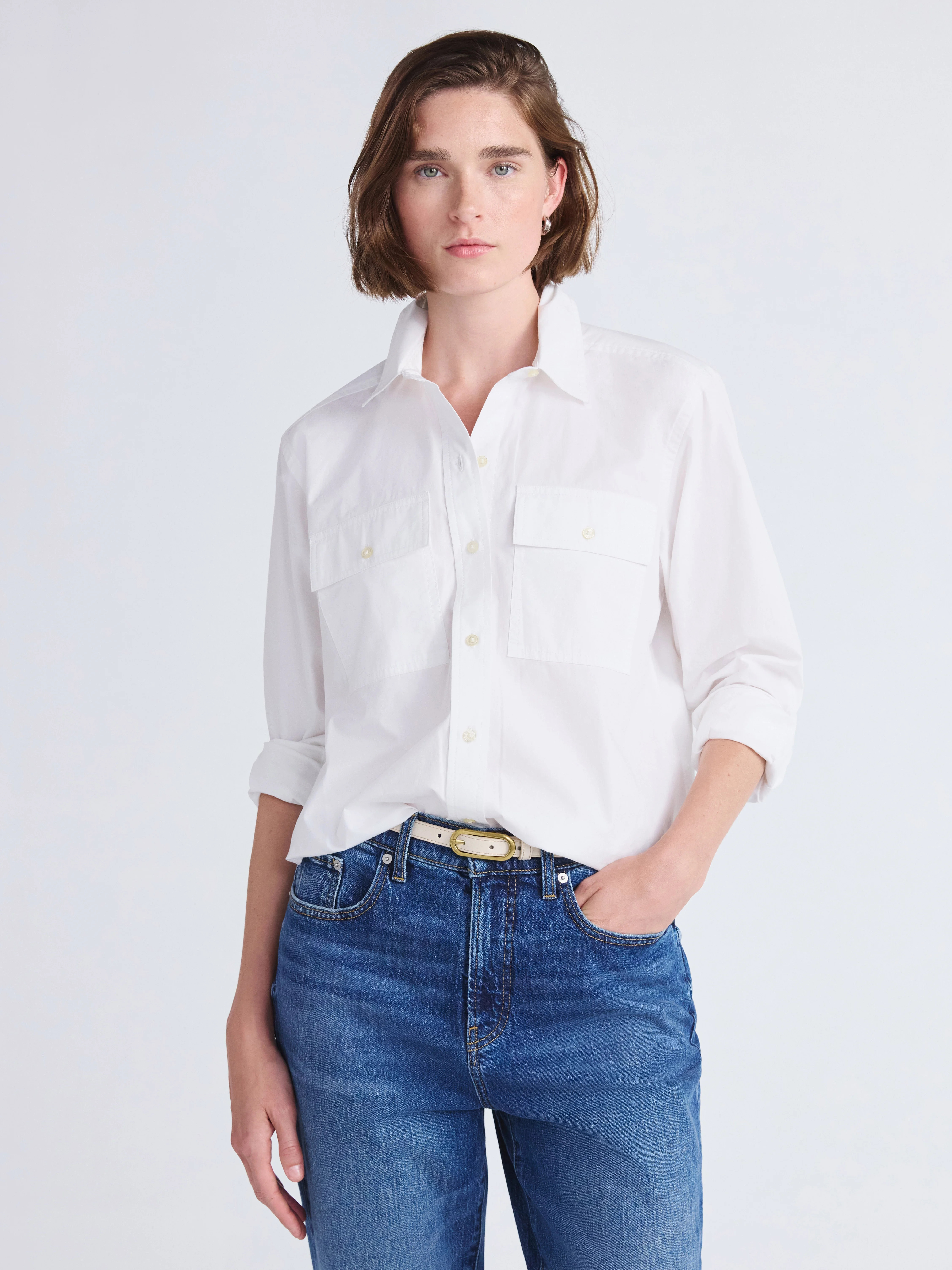 Free Assembly Women's Cropped Cotton Utility Shirt with Long Sleeves, Sizes XS-XXL | Walmart (US)