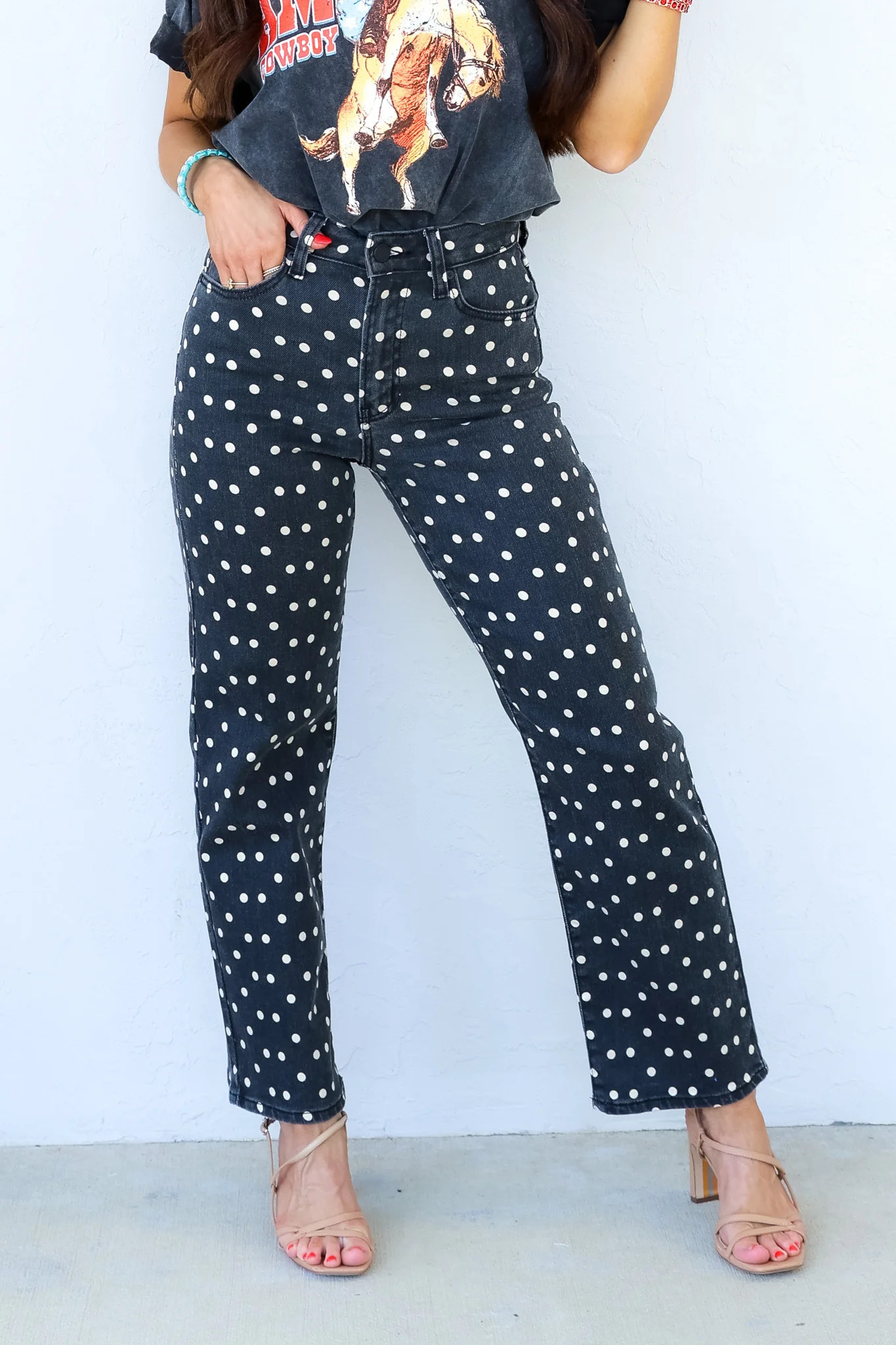 Just Black Vintage Polka Dot Straight Jean Polka Dot / 30 | The Willow Tree
