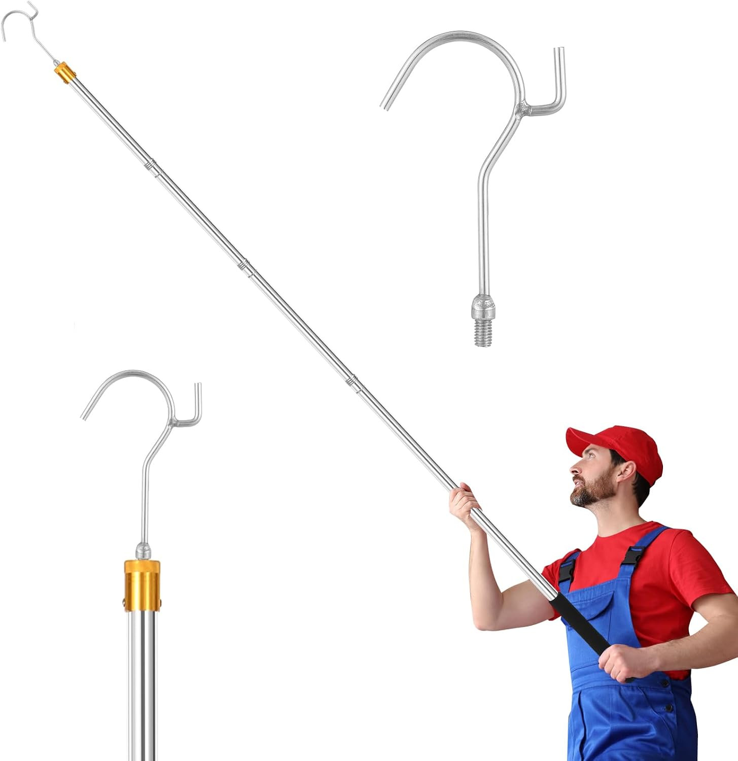 Clothes Hook Pole, Adjustable from 28" to 74", Closet Coat Rack Hook Rod | Amazon (US)