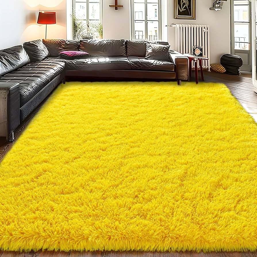 Shag Living Room Rug 5x7 Yellow, Ultra Soft Luxury Shaggy Rugs for Bedroom Nursery, Modern Fluffy... | Amazon (US)