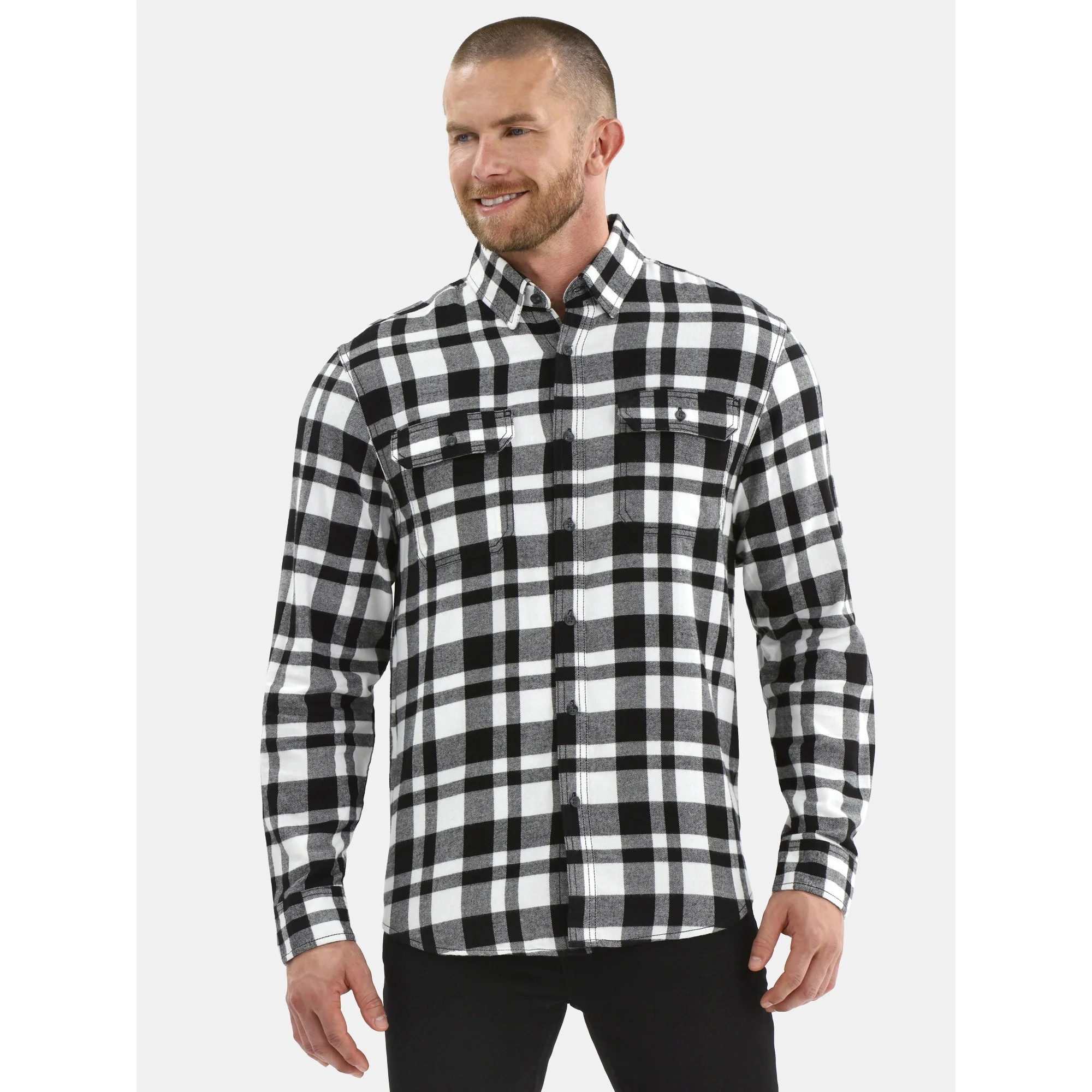 George Men's and Big Men's Double Pocket Flannel Shirt, Sizes XS-3XLT - Walmart.com | Walmart (US)