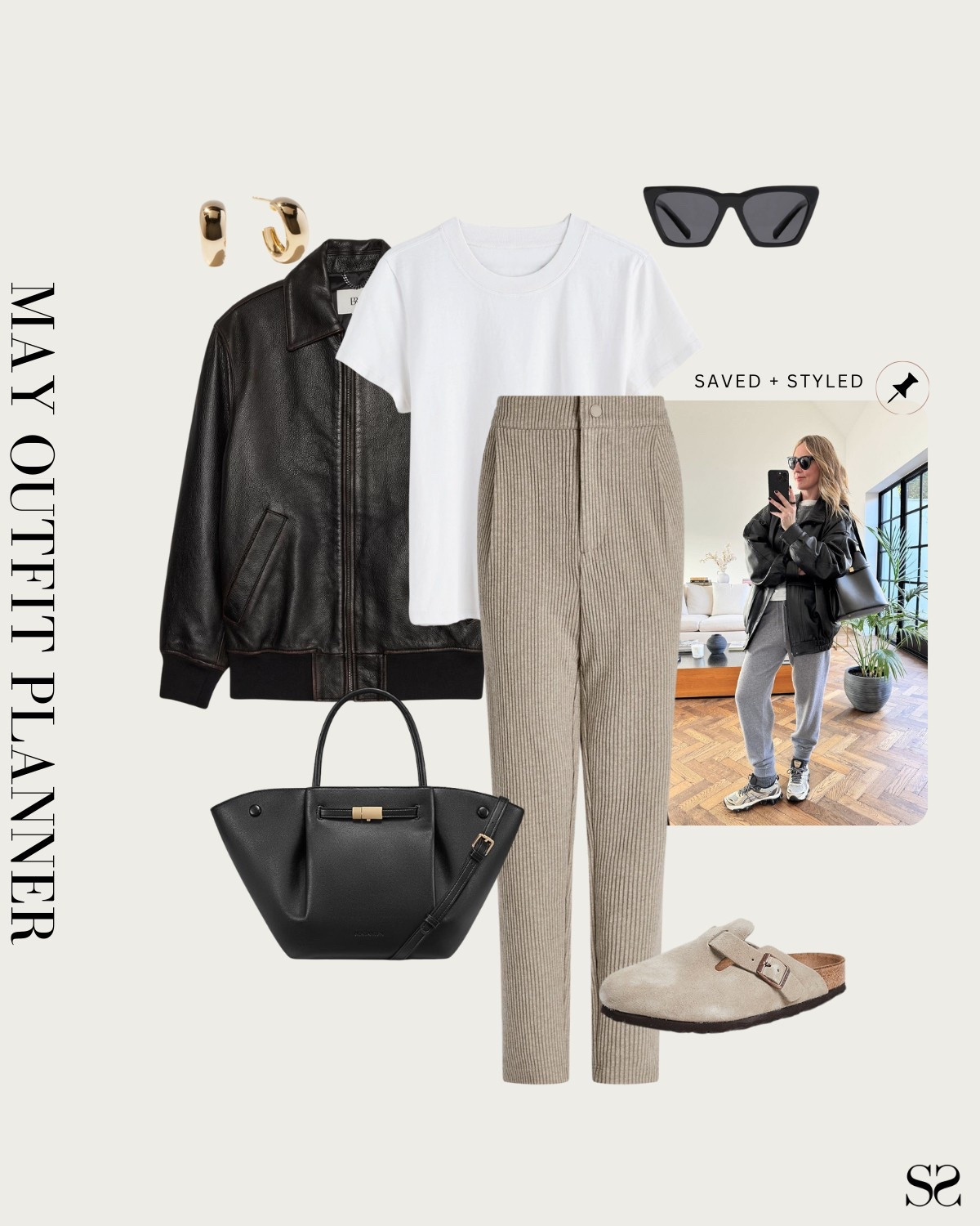 Monthly outfit planner MAY: Spring looks, saved + styled outfit inspo | leather jacket, ribbed lounge pants, white tee, Birkenstocks 

#casualoutfit #springoutfit 

Image credit: Emma Rose Thatcher


#LTKStyleTip