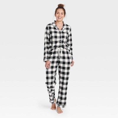 Women's Perfectly Cozy Plaid Flannel Pajama Set - Stars Above™ Black | Target