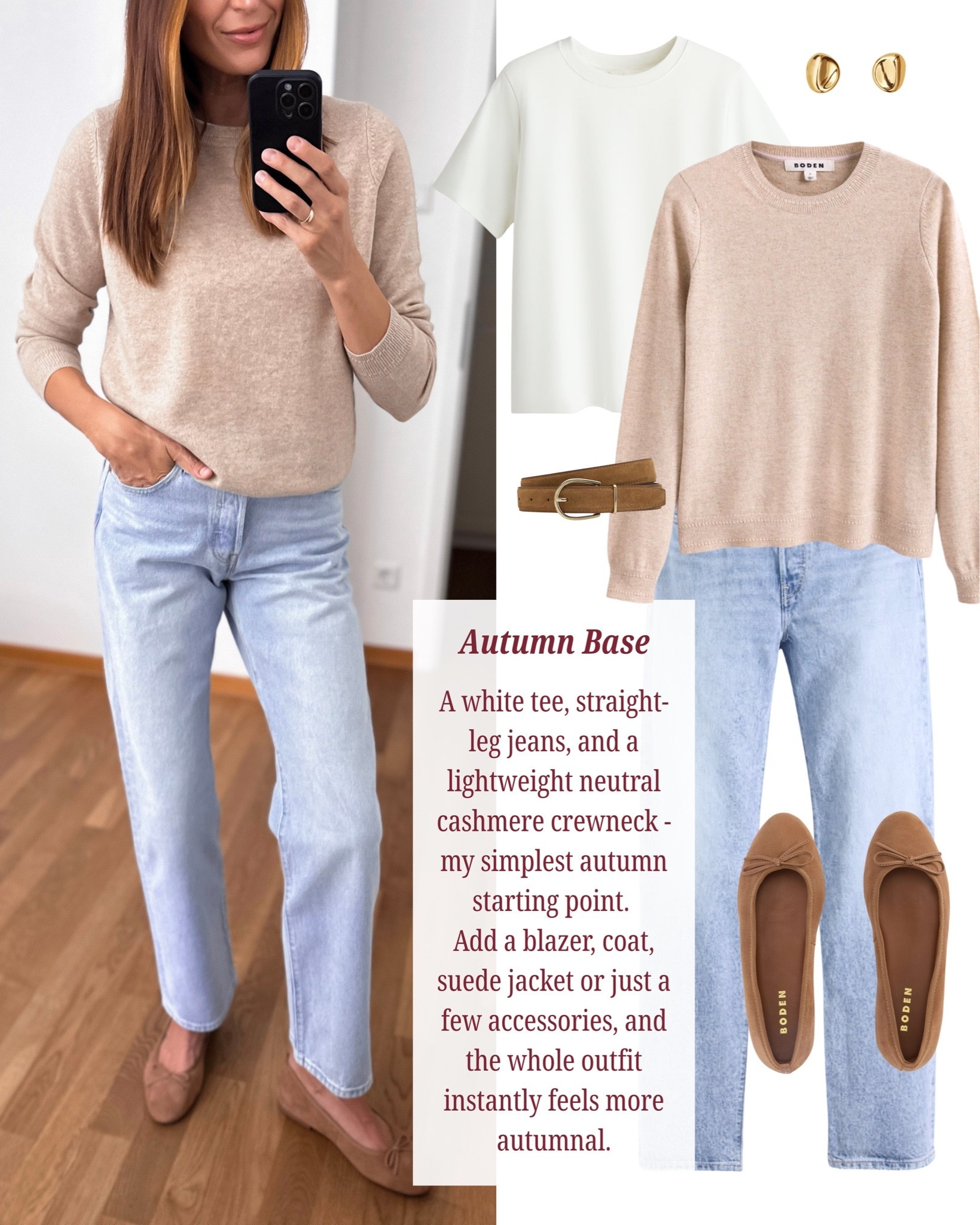 Pre-Fall inspirations 🍂
- cashmere crewneck (@Boden (UK) - it's almost sold out in this oatmeal color, but I linked a similar option with a pop of color ) 
- Levi’s - run big, and I always size down with this model.
- ballet flats - true to size.

#simpleoutfit #everydaystyle #ad @Boden (US) #levis #basiclook

#LTKautumn #LTKstyletip