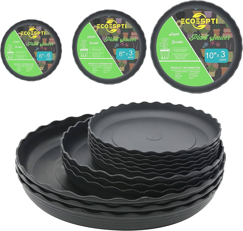 ECOESPTI 12Pcs Plant Saucer, 6 8 10 Inch Durable Plastic Plant Tray, Black Round Plant Pot Saucer... | Amazon (US)