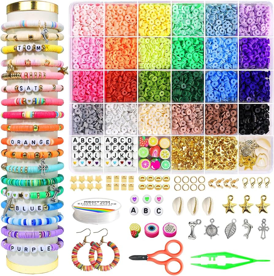 Redtwo 4200 Pcs Clay Beads Bracelet Making Kit, Friendship Preppy Flat Polymer Heishi Beads Jewel... | Amazon (US)