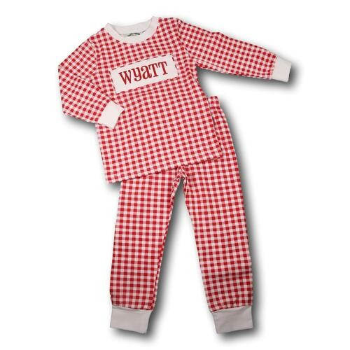 Red Check Knit Insert Pajamas | Cecil and Lou