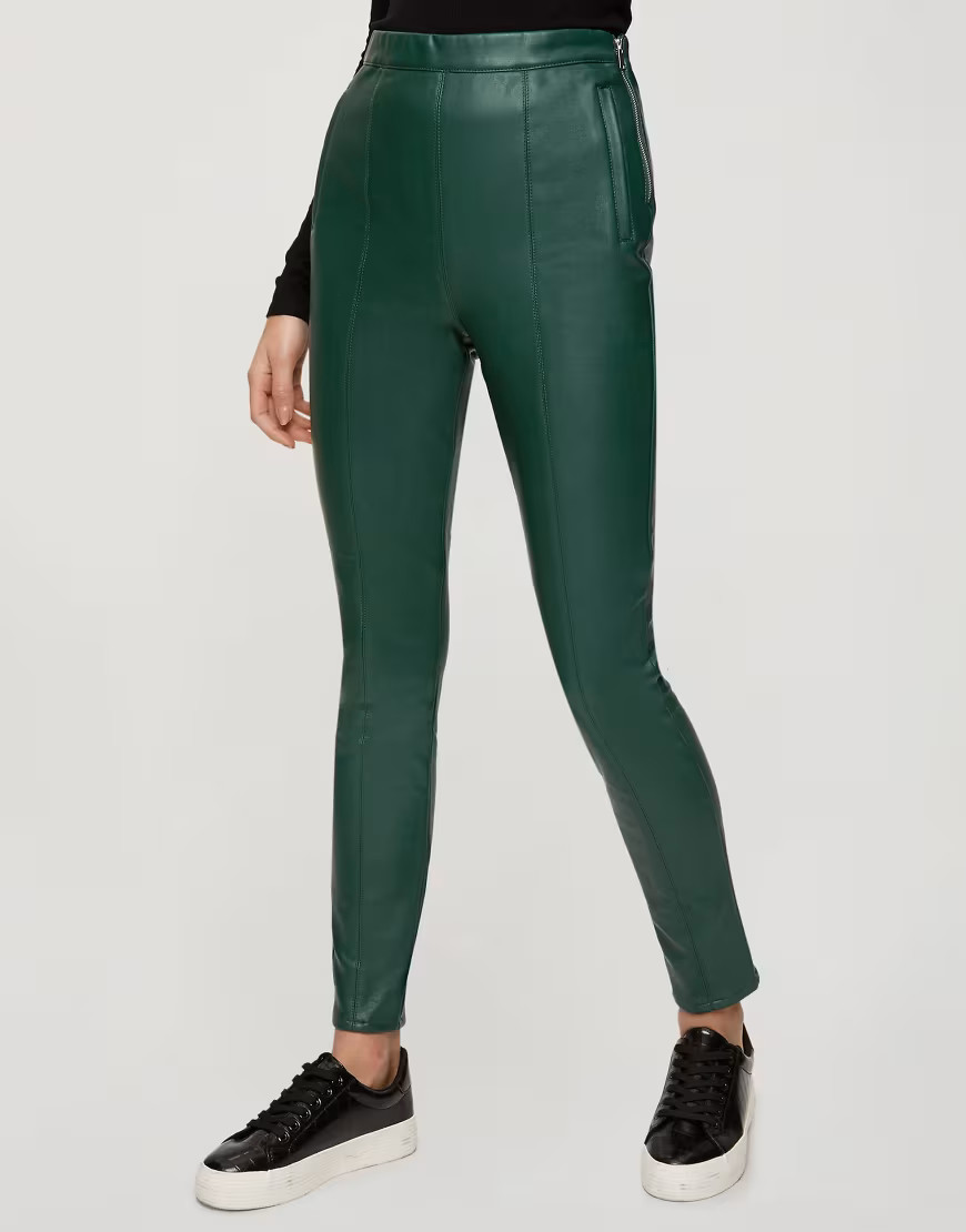 Miss Selfridge faux leather leggings in green | ASOS (Global)