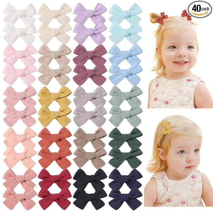 jollybows Mini Lined Hair Clips Bows for Babies, Infants, Toddlers, Girls and Teens - 40pcs 2" Ti... | Amazon (US)