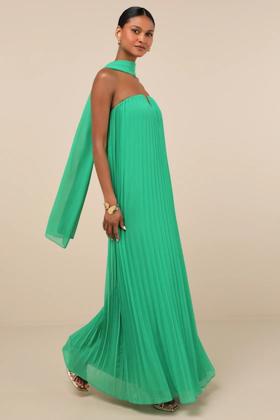 Lael Green Pleated Strapless Dress and Scarf Set | Lulus