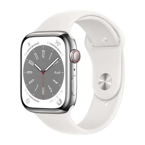 Apple Watch Series 8 (GPS + Cellular, 41mm) - Silver Stainless Steel Case with White Sport Band M/L (Renewed) | Amazon (US)