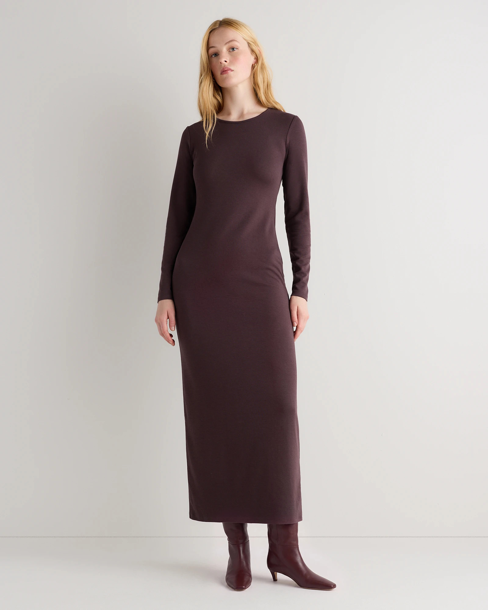 Quince | Women's Long Sleeve Knit Maxi Dress in Coffee Bean Brown, Size Medium, Tencel | Quince