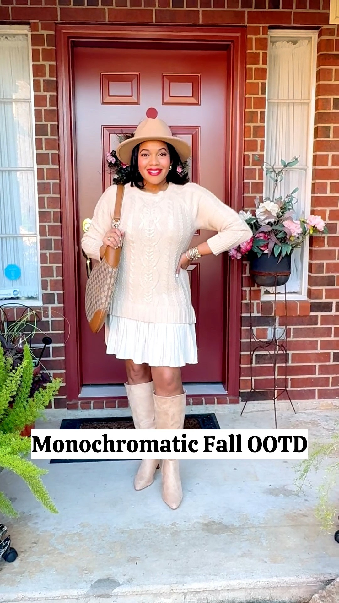 I love a Monochromatic look perfect for Fall weather. This lovely sweater dress has a frilly skirt and pairs perfectly with my boots, bag, and hat!

#LTKootd #LTKSeasonal #LTKWorkwear