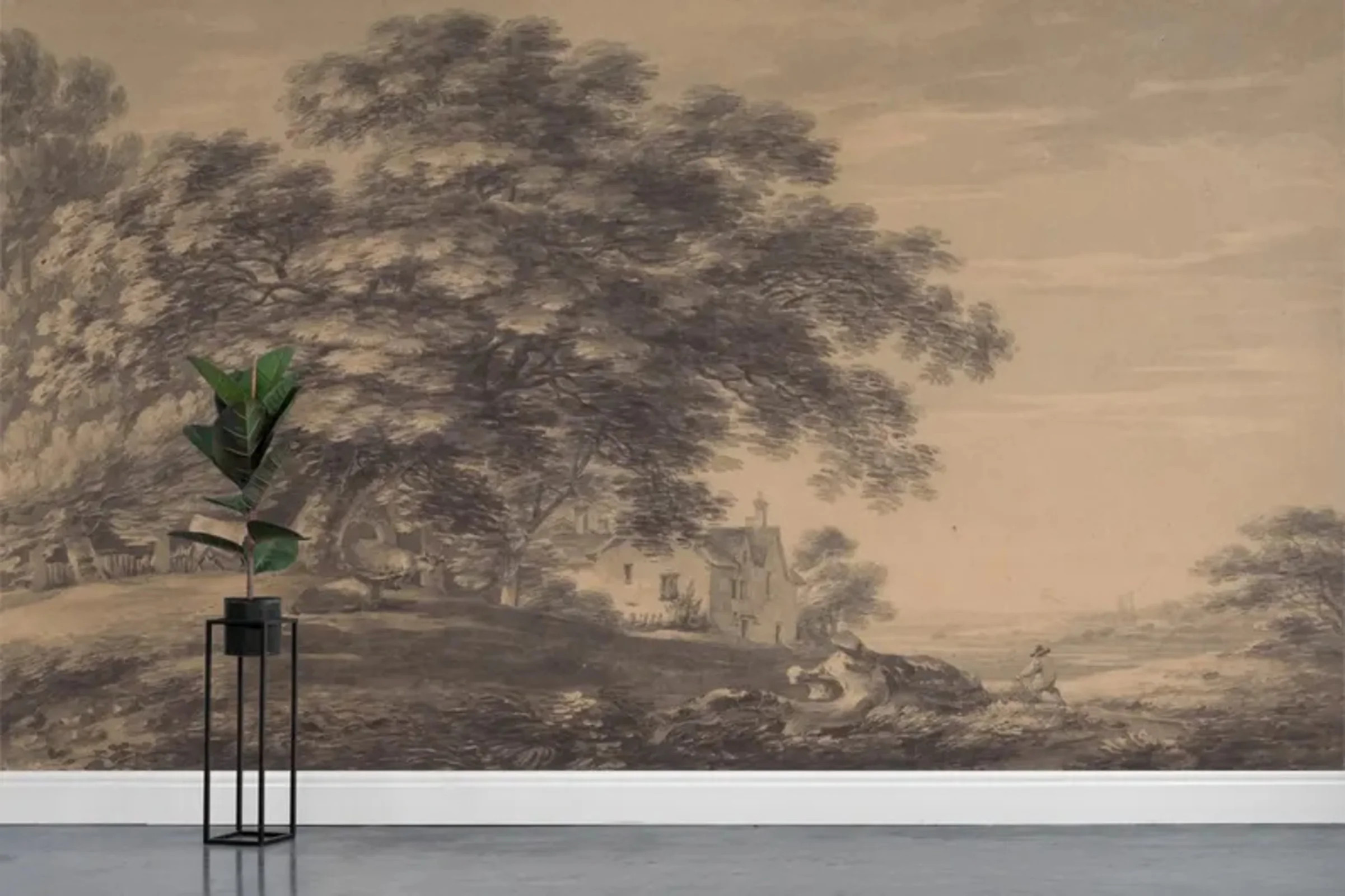 Warm Sepia Countryside Farmhouse Tree Wall Mural for Home Decor | Wayfair North America