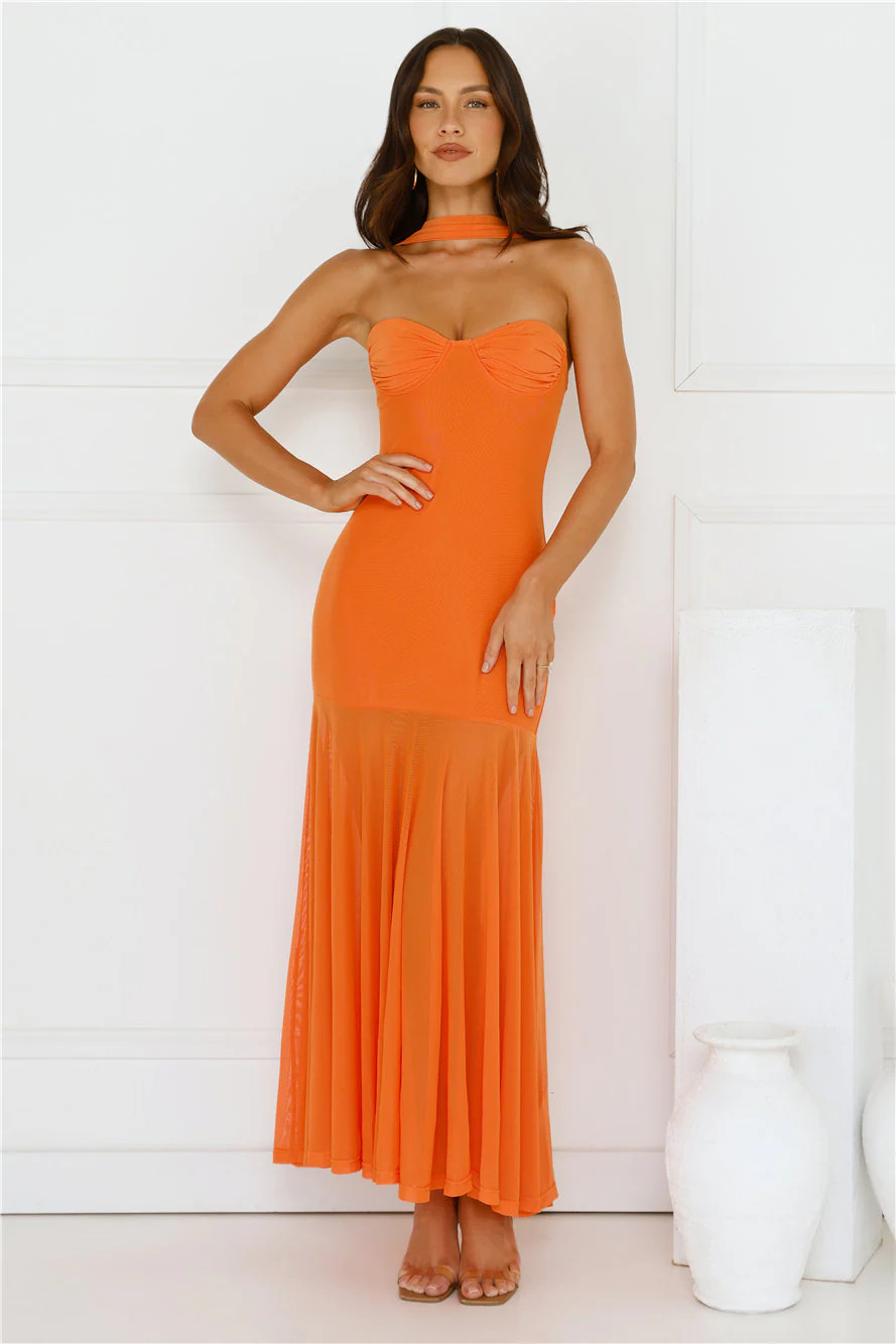 Serene Sway Strapless Maxi Dress Orange | Hello Molly (US)