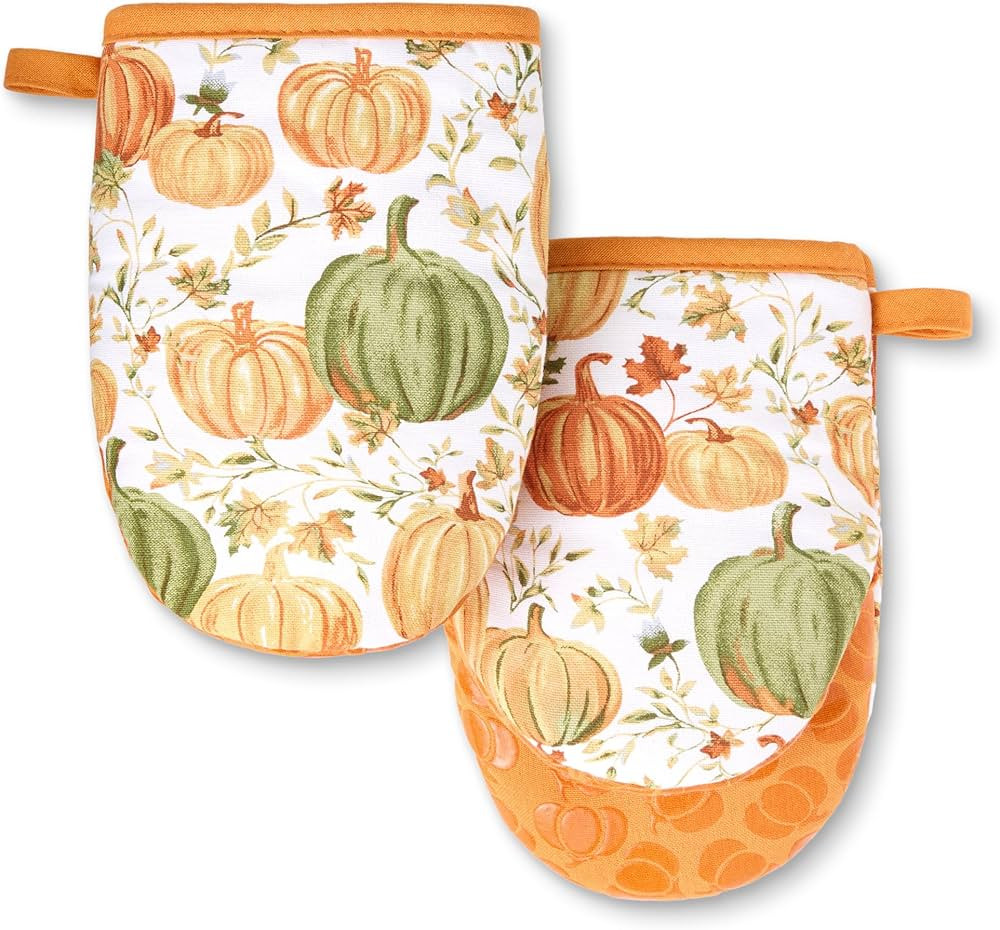 MARTHA STEWART Autumn Harvest Pumpkins Mini Oven Mitt 2-Pack Set, 100% Cotton with Decorative Non... | Amazon (US)