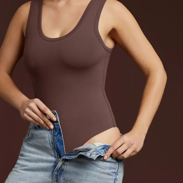 Women's Seamless Scoop Tank Bodysuit - Coffee - nuuds | nuuds