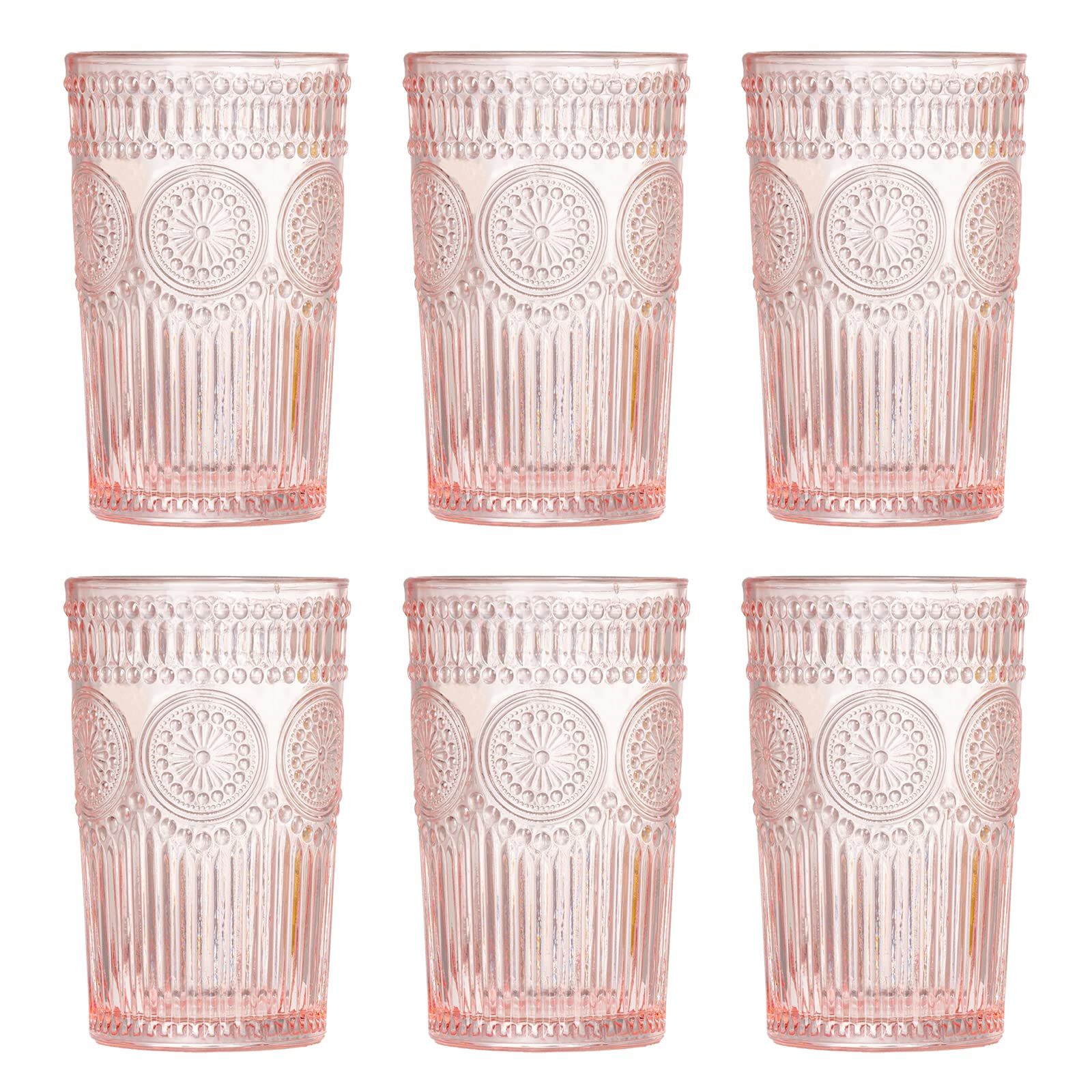 Vintage Glassware Romantic Drinking Glasses - 12 OZ Pink Glassware Embossed Glasses Drinking Set ... | Amazon (US)