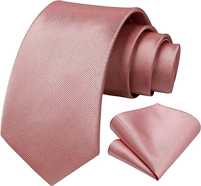 HISDERN Solid Color Ties for Men Formal 3.35" Necktie Business Tie and Pocket Square Set Classic ... | Amazon (US)