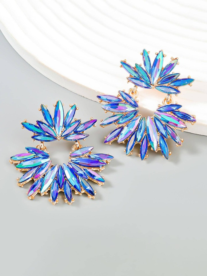 1pair Glamorous Rhinestone Decor Flower Shaped Drop Earrings For Women For Daily Decoration | SHEIN