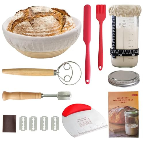 KintKins Sourdough Bread Baking Supplies,Glass Sourdough Starter Kit & Sourdough Bread Making Tools - Sourdough Kit Includes Sourdough Jar, Banneton Bread Proofing Basket & More | Amazon (US)