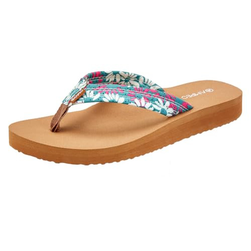 Ampeo Women's Arch Support Flip Flops Comfortable Casual Summer Beach Thong Sandals,Green Floral,Size 8 | Amazon (US)