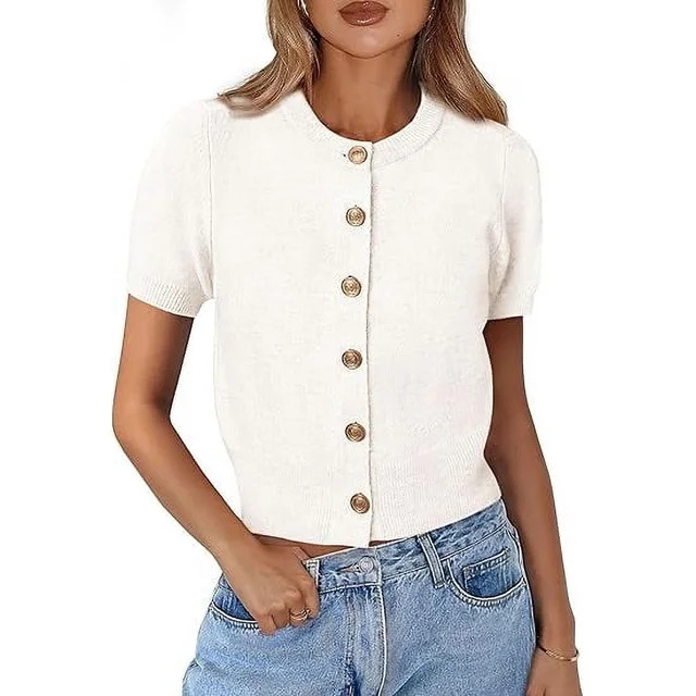 PRETTYGARDEN Womens Casual Summer Short Sleeve Cardigans Button Down Knitted Sweater Basic Crew N... | Walmart (US)