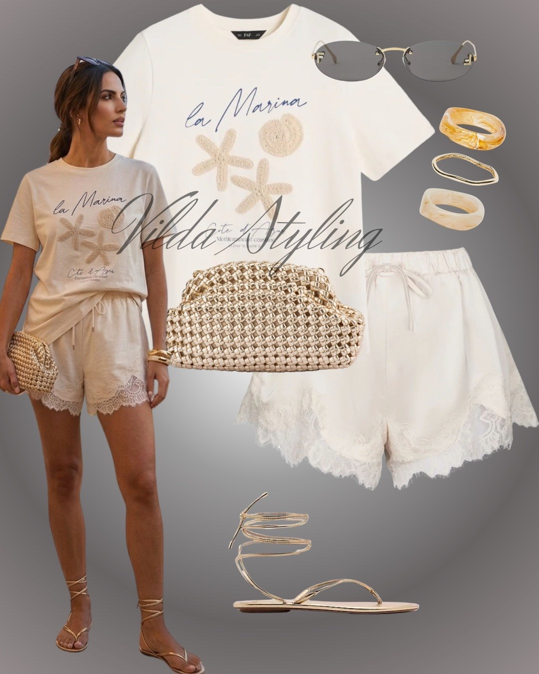 The lace-trim shorts paired with the graphic tee give the perfect effortless summer vibe. Topped it off with gold accents and a woven clutch for that extra touch of chic.🫶🏻✨
#coastalchic #summeroutfit #casualstyle #beachvibe #ootd

#LTKsummer #LTKspring #LTKstyletip