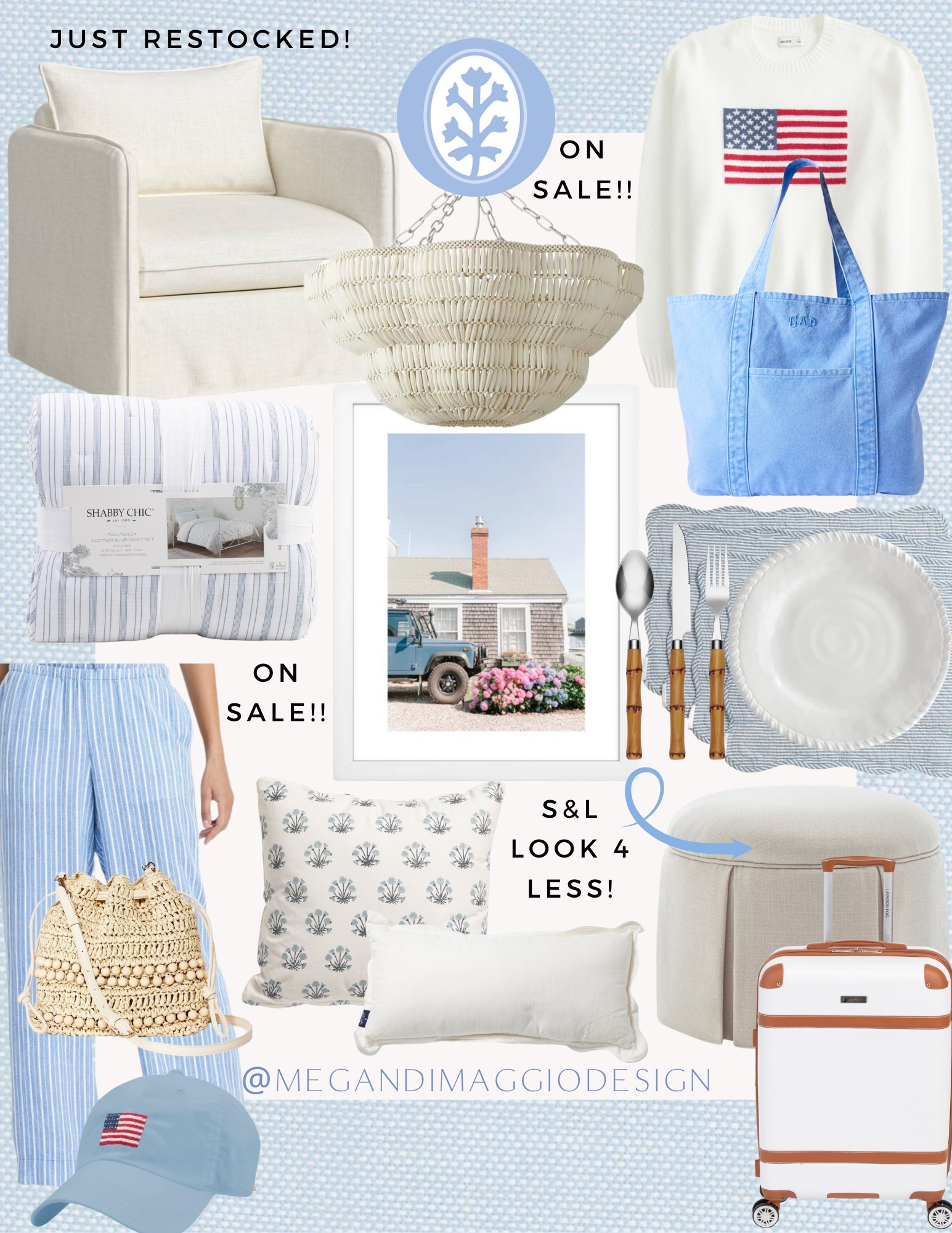 Coastal grandmother favs to be ready for Memorial Day weekend!! LOVE this Nantucket art print!! Plus so many pieces are on sale right now 🙌🏻 including  this American flag sweater, striped pants, this beaded woven bucket bag (I have & love!!) and this gorgeous chandelier! ✨

Plus this best selling Serena & Lily inspired chair is back in stock!! But only a few left! 

#LTKFindsUnder50 #LTKSaleAlert #LTKHome