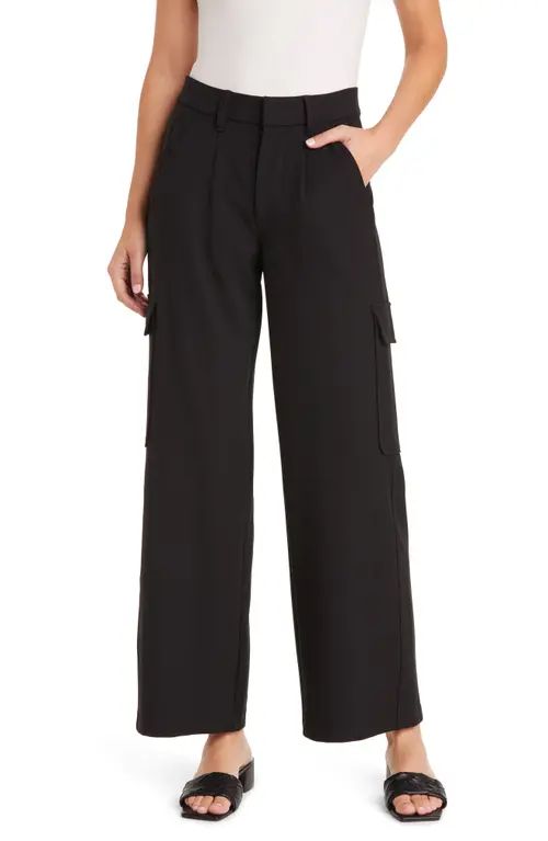 Wit & Wisdom 'Ab'Solution Skyrise Pleated Wide Leg Cargo Pants in Black at Nordstrom, Size 4 | Nordstrom